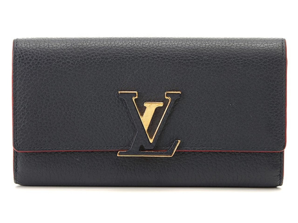 LOUIS VUITTON Portefeuille Capucines Taurillon Leather Marine Blue Rouge Red